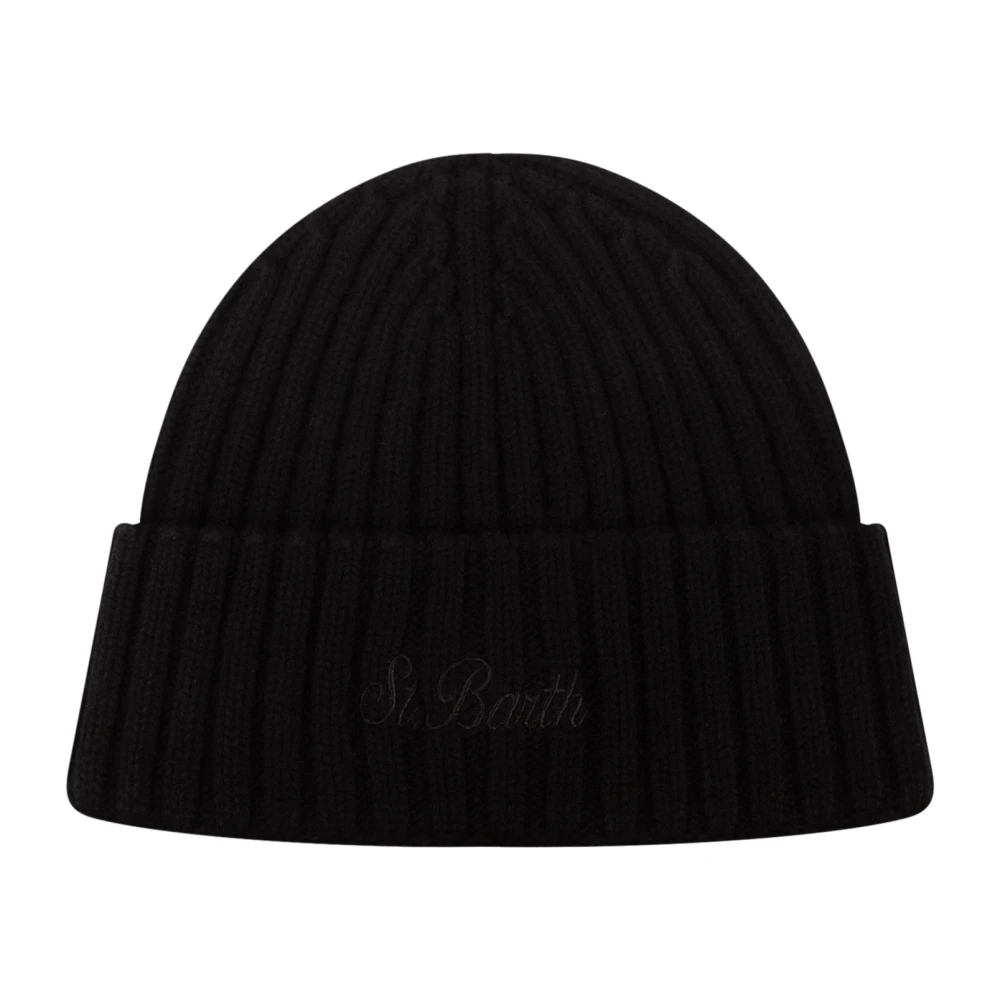 MC2 Saint Barth Svart Cashmere Ribbstickad Beanie Mössa Black, Herr