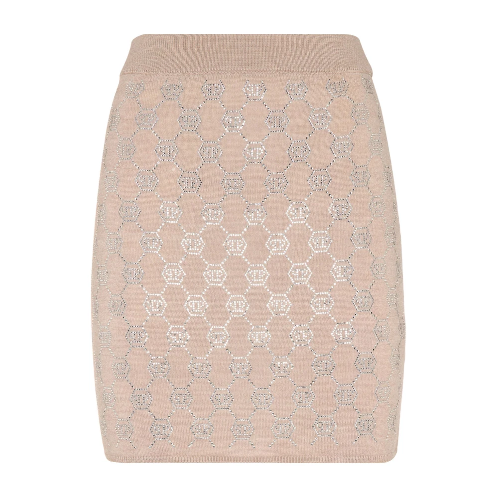 Philipp Plein Zwarte Leren Mini Rok Beige Dames