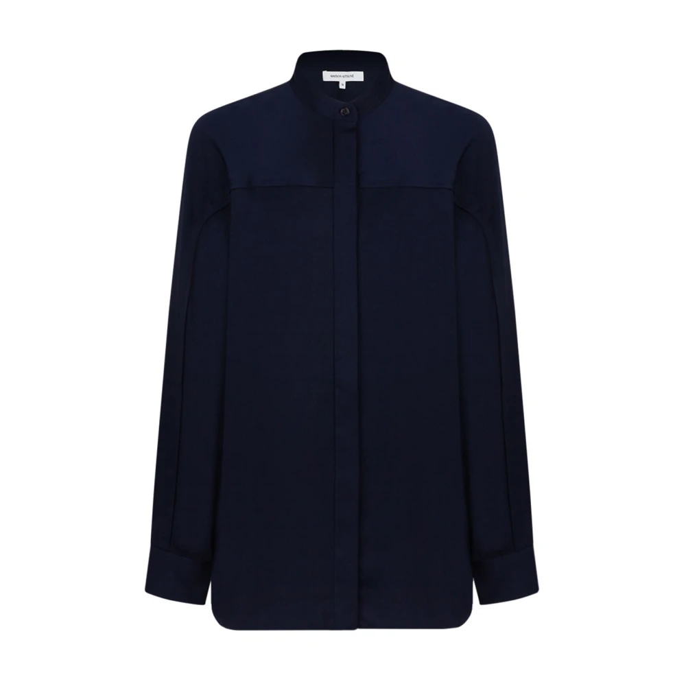 Maison Kitsuné Navy Blue Kraagloze Shirt Blue Dames