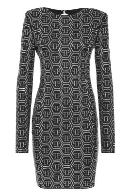 Klänning med långa ärmar och monogram i minilängd