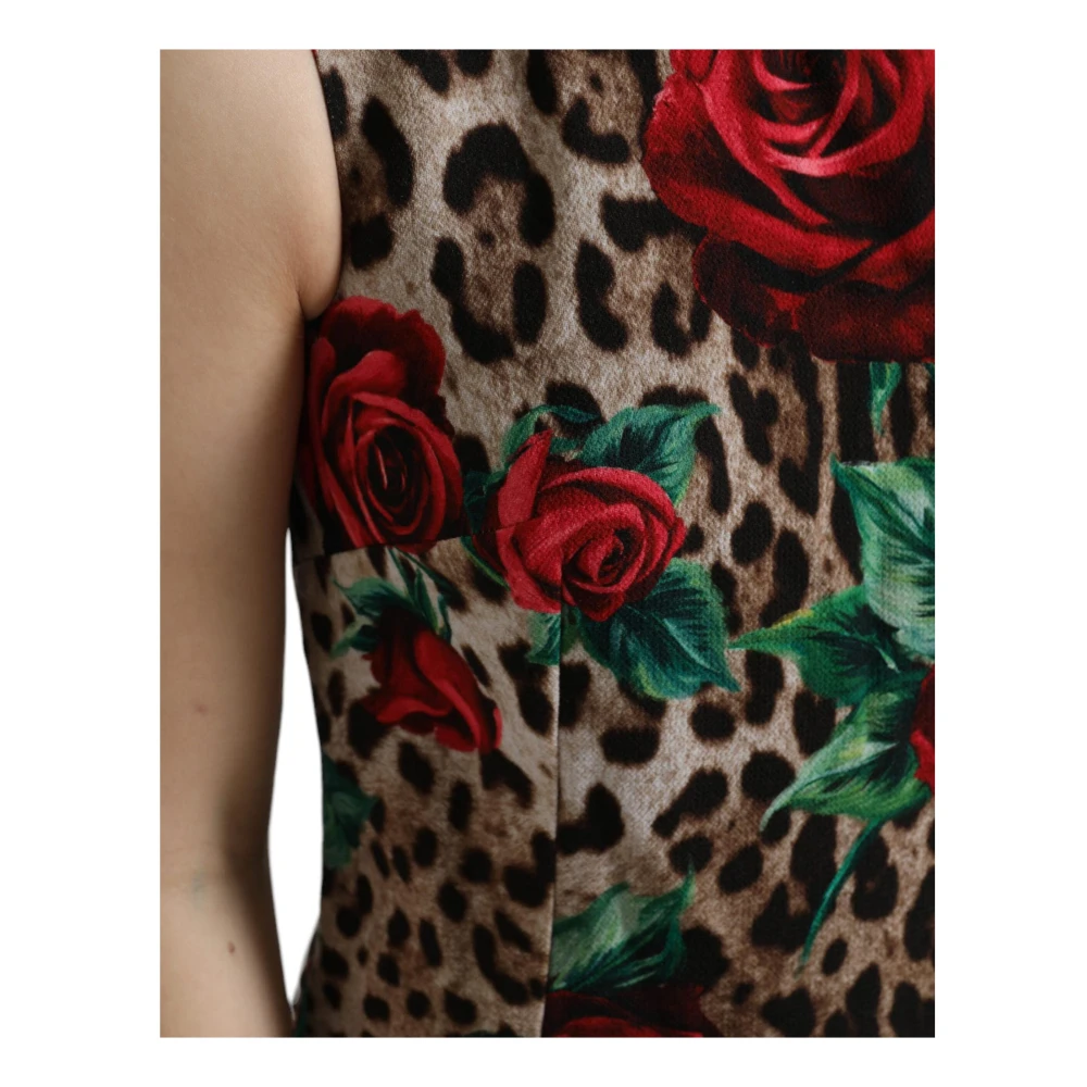 Dolce & Gabbana Luipaard en Roos Motief Wol A-Lijn Jurk Brown Dames