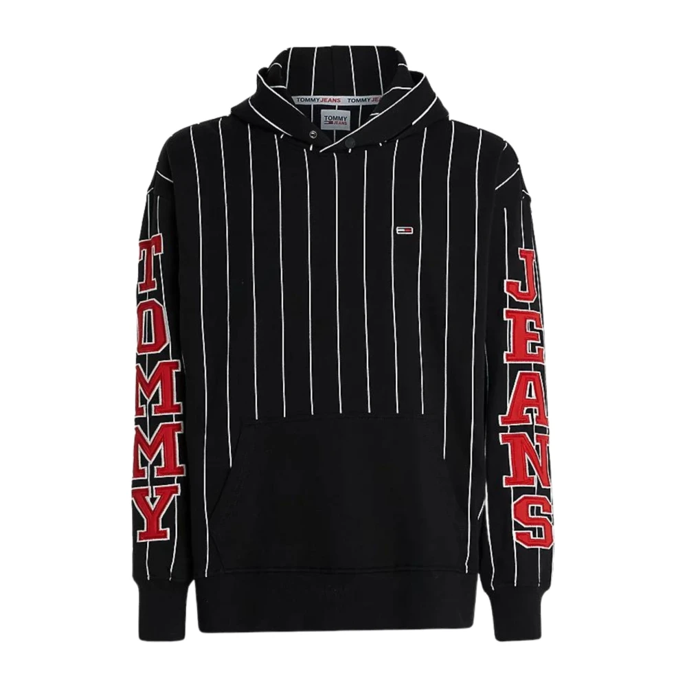 Tommy Jeans Black Pinstripe Hoodie In Cotton - Male - Hoodies - M - Sweatshirts & Hoodies