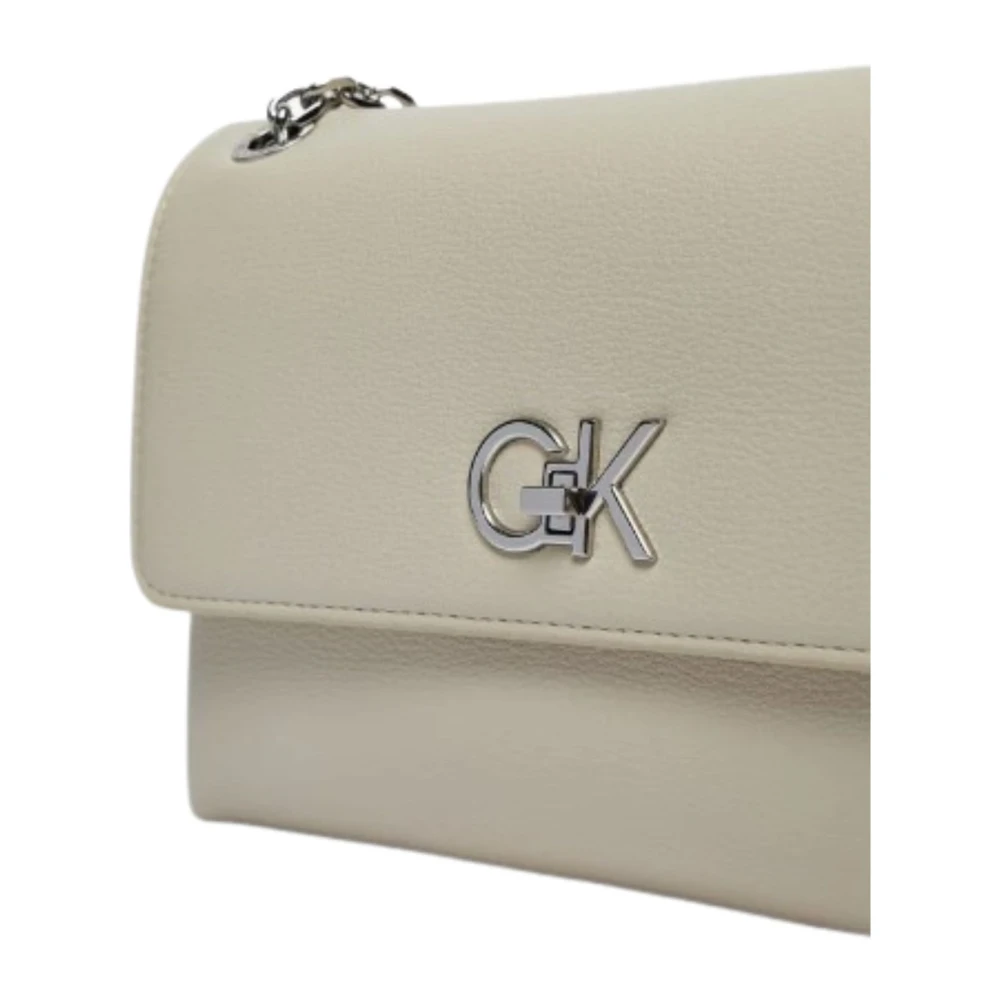 Calvin Klein Dames Schoudertas met Re-Lock Sluiting Beige Dames