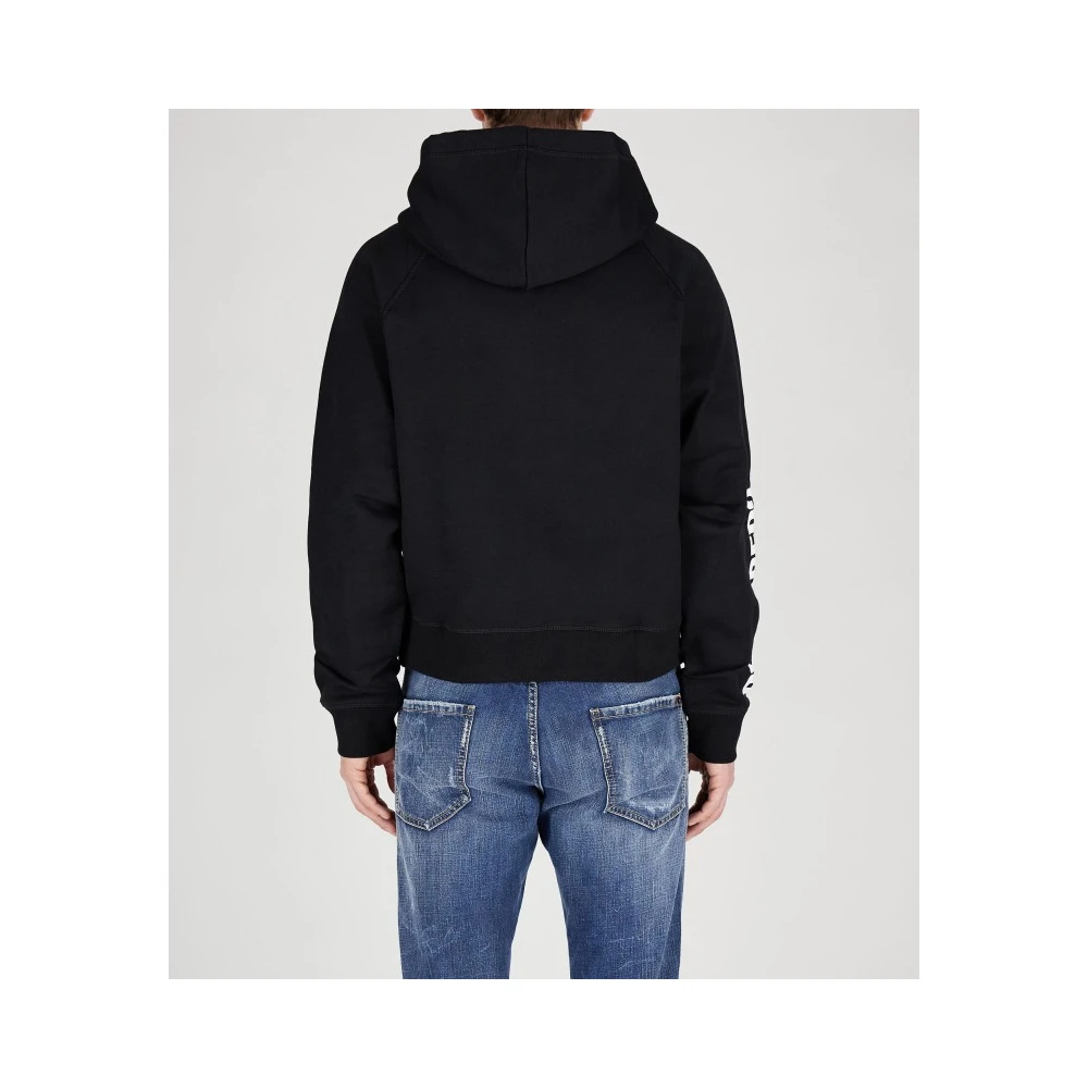 Dsquared2 Logo Print Cotton Hoodie Sweatshirt Black Heren