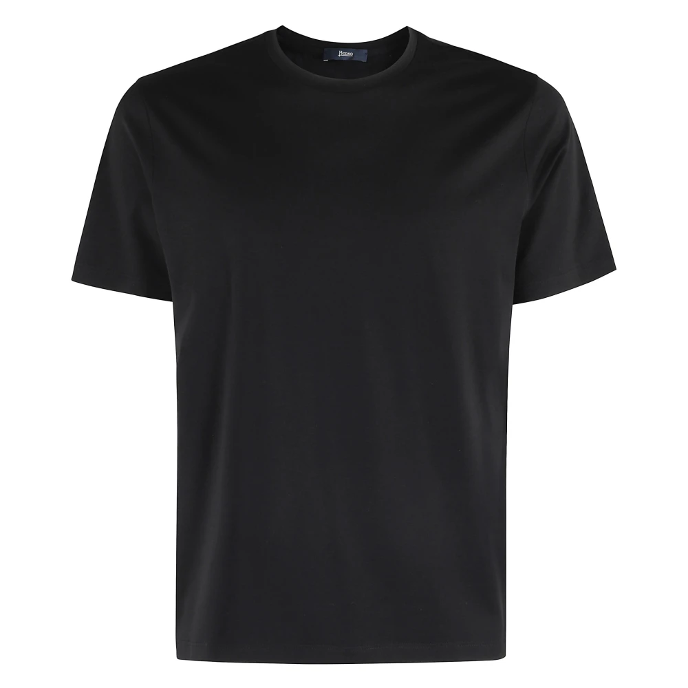 Herno Herr Svart Toppar M, Bomull, Superfin T-Shirt I Bomullsstretch