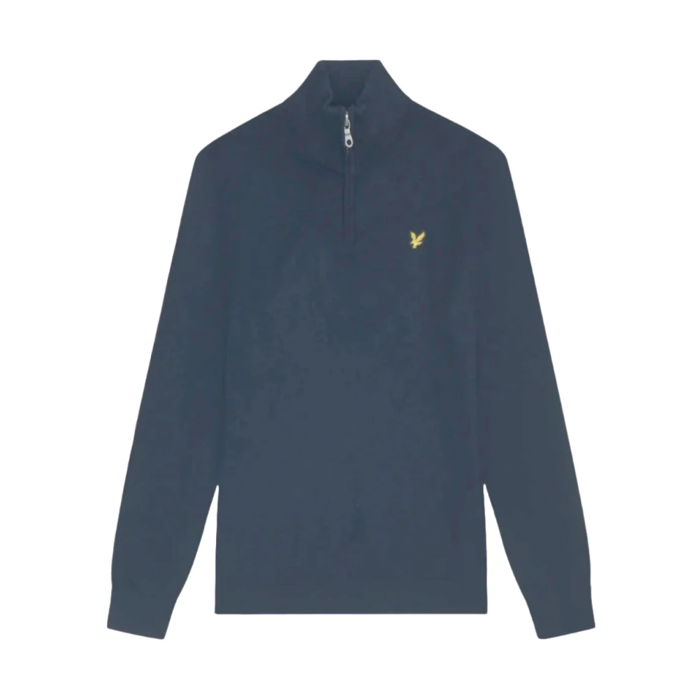 Lyle & Scott Kwart Zip Katoen Merino Sweater Blue Heren