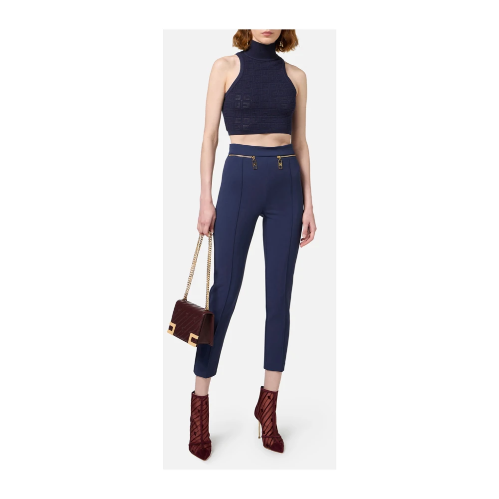 Elisabetta Franchi Blauwe Mesh Top Blue Dames