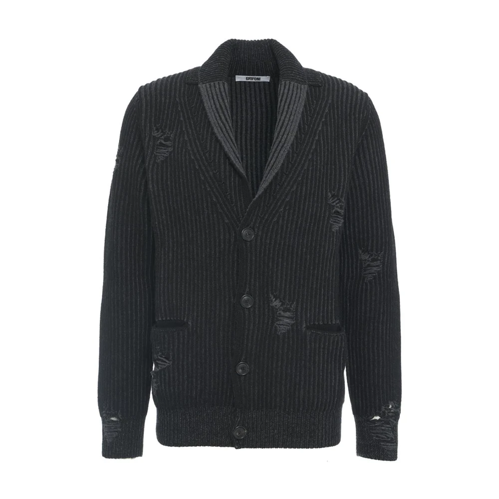 Mauro Grifoni Vernielde Detail Vest Knoopsluiting Gebreid Black Heren