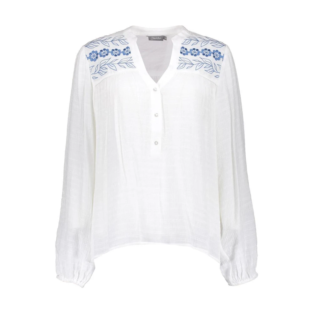 Geisha Geborduurde Blouse White Dames