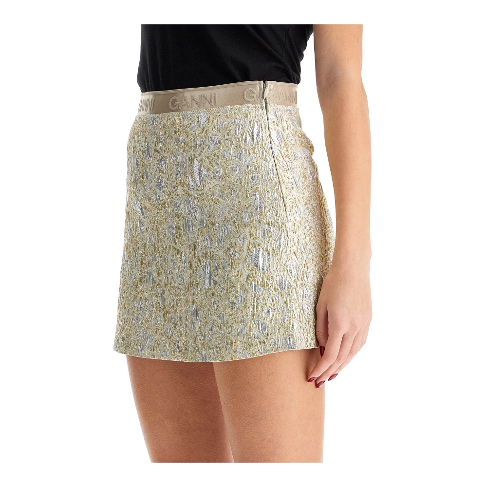 Ganni Metallic Cloqué Mini Rok Gray Dames