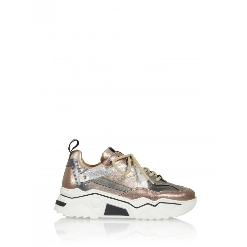 Dwrs Chunky Sole Metallic Sneakers för kvinnor Beige, Dam