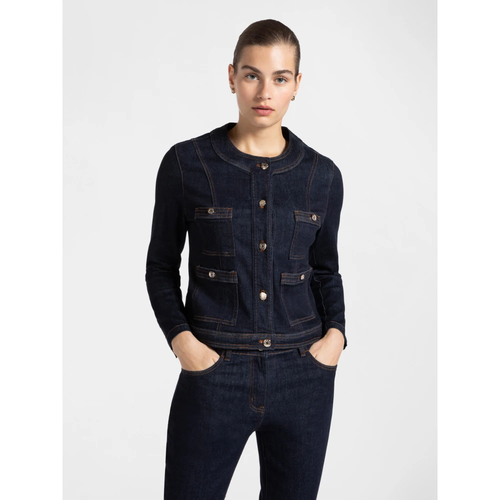 Elena Mirò Denim ronde hals jas Blue Dames