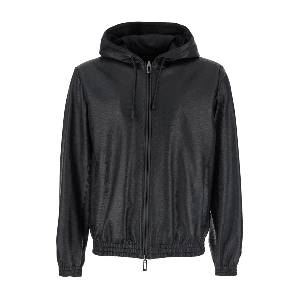 Emporio Armani Zwarte Omkeerbare Jas met Reliëf Logo Black Heren