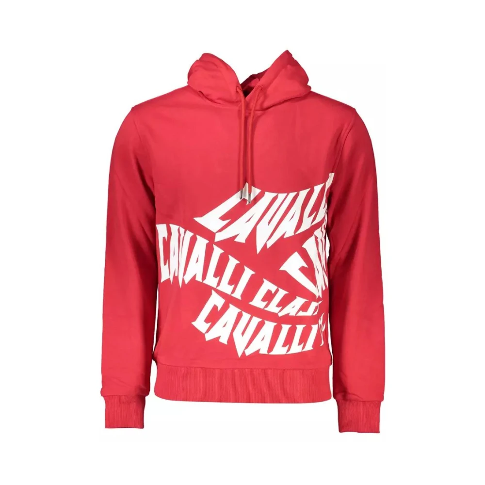 Cavalli Class Men's Pink Elegant Hooded Sweatshirt With Logo Print