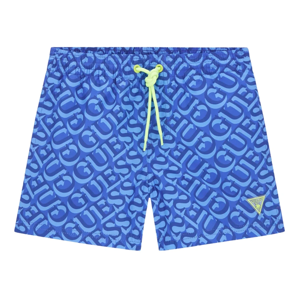 Guess Boys Blue Kids Swimming Trunks, 10 Y, Printed Logo Swim Trunk