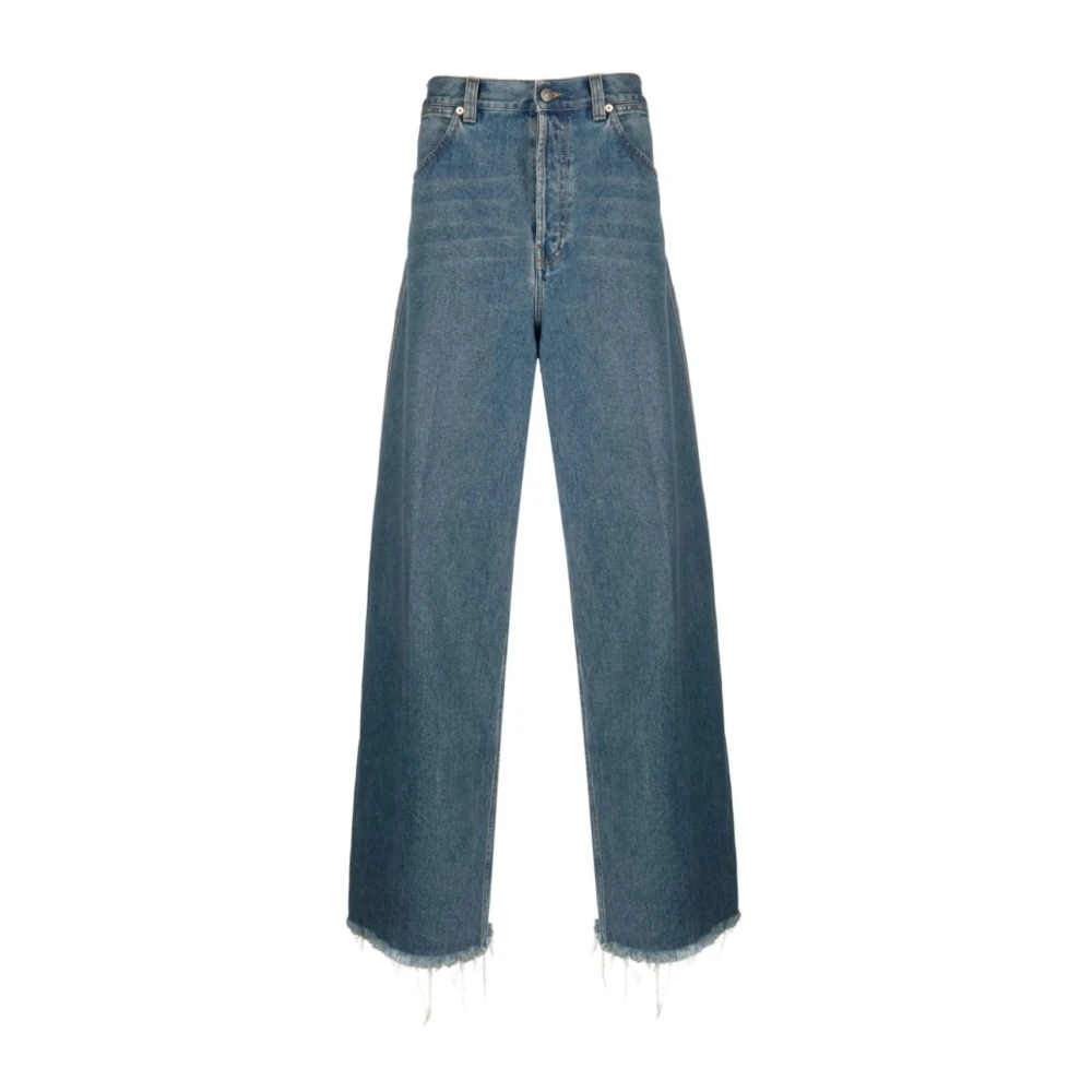 Gucci Blauwe Denim Jeans met Franje Afwerking Blue Heren