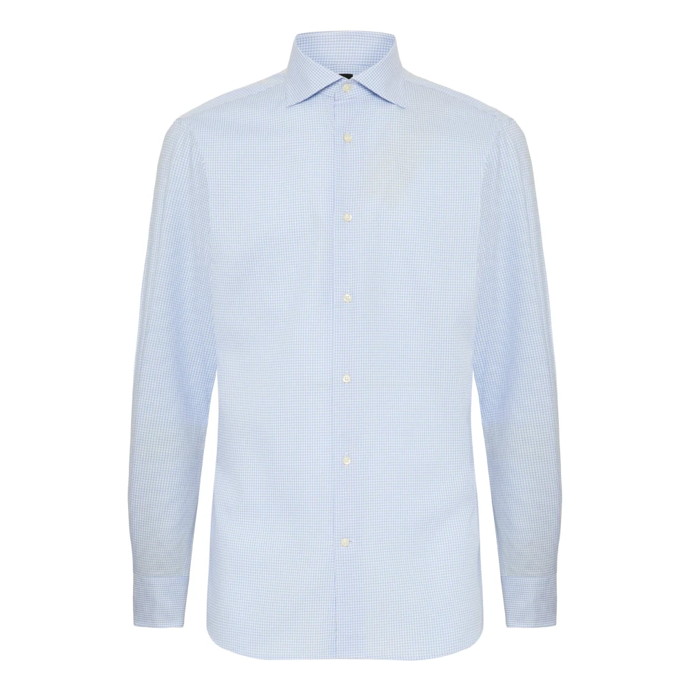 Boggi Milano Twill Geruite Katoenen Overhemd Regular Fit Blue Heren