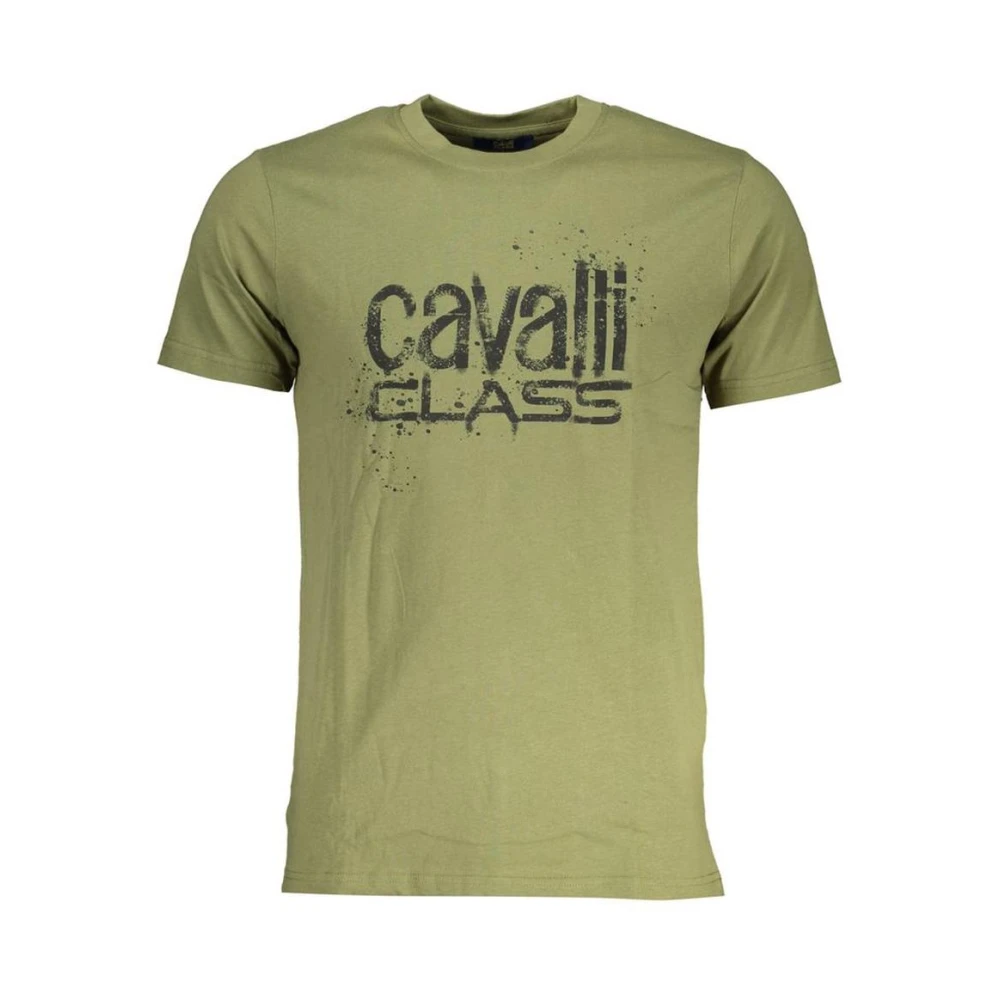 Cavalli Class Men's Green Crew Neck T-Shirt With Print