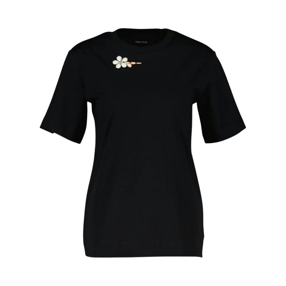 Simone Rocha Black T-Shirts, Female, M, Embellished Flower T-Shirt