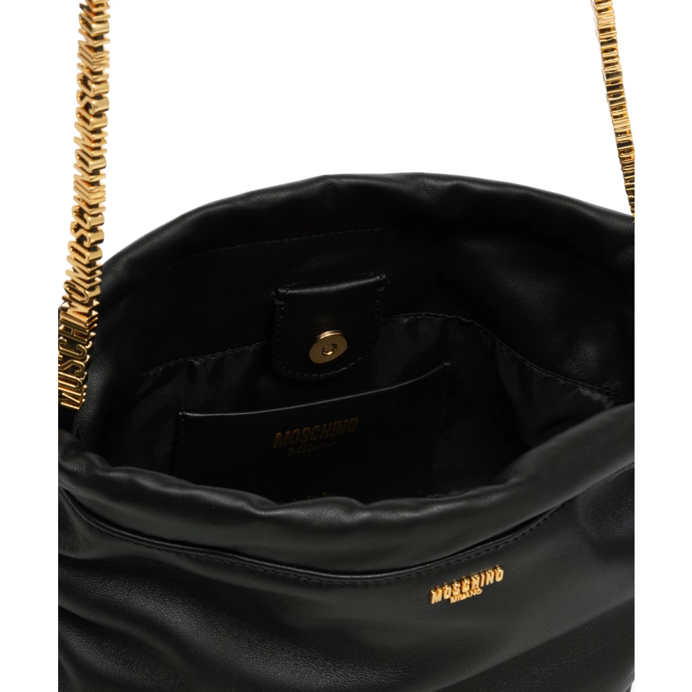 Moschino Mini Lettering Bucket Tas met Magneetsluiting Black Dames