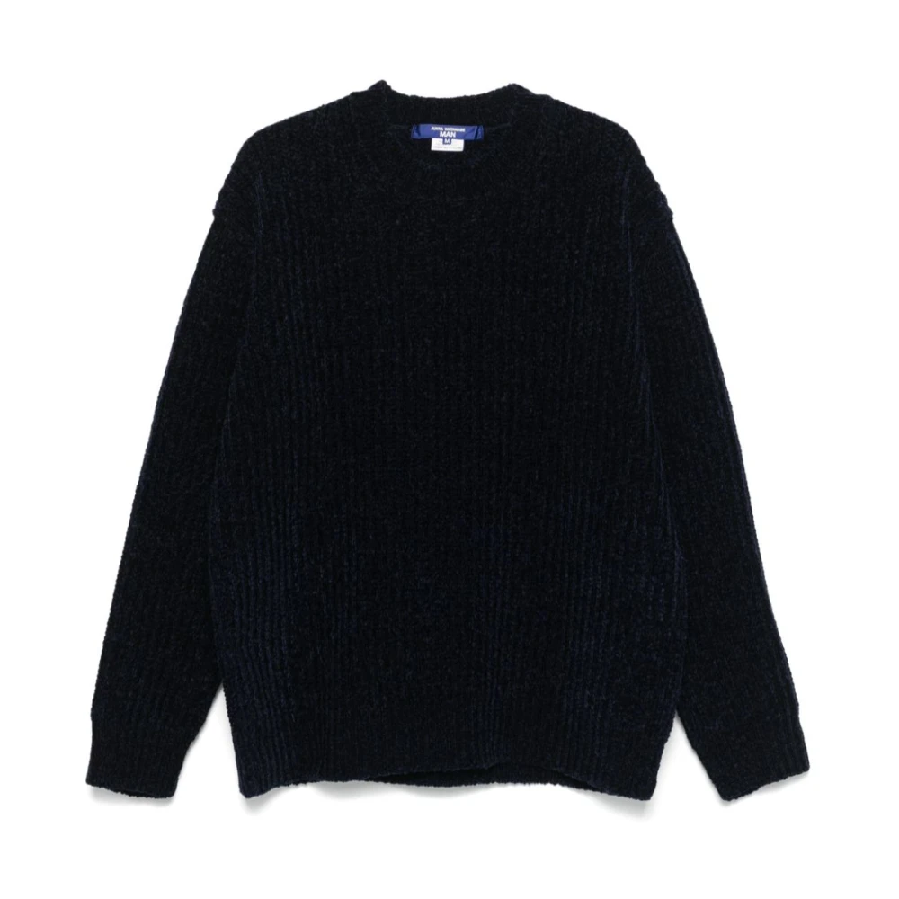 Junya Watanabe Men's Blue Round-Neck Knitwear, S, Ribbed Knit Crew Neck Jumper