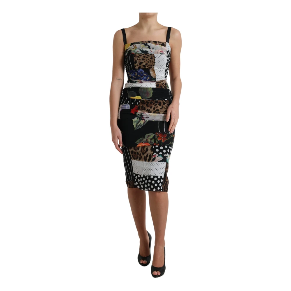 Dolce & Gabbana Women's Multicolor Patchwork Midi Floral Leopard Bodycon Dress
