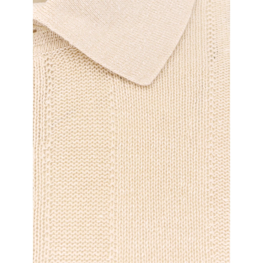 BRUNELLO CUCINELLI Linnen Katoen Polo Shirt Korte Mouw Beige Heren