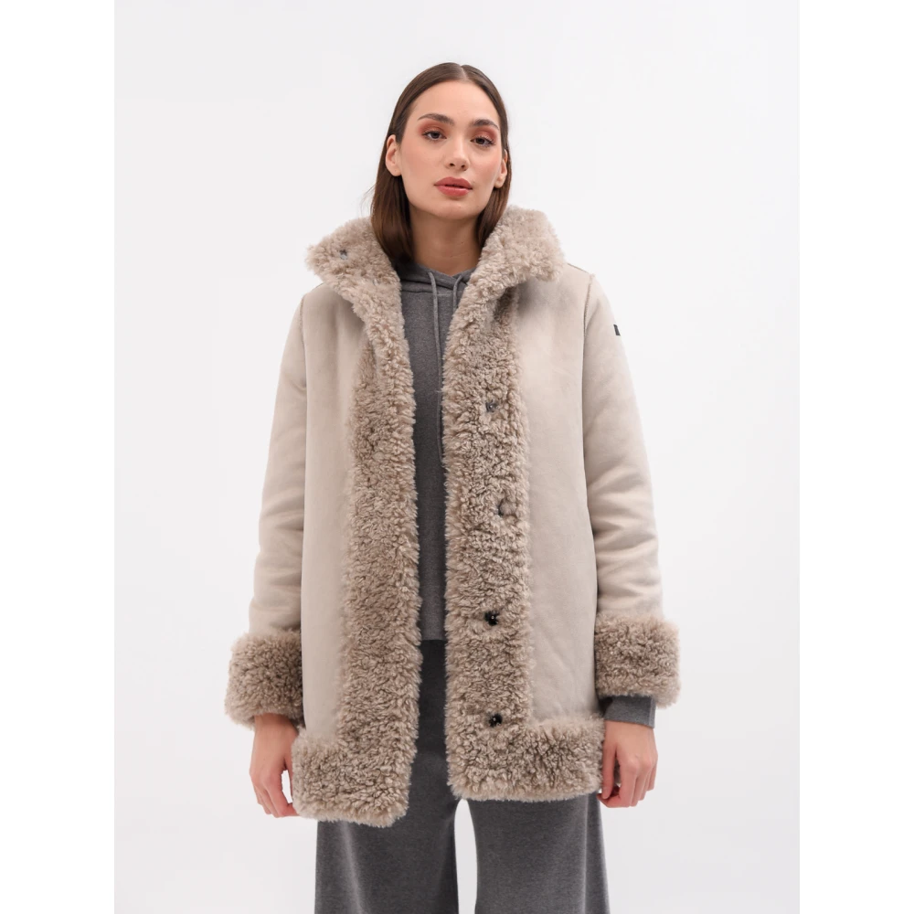 RRD Omkeerbare Faux Shearling Jas met Capuchon Gray Dames