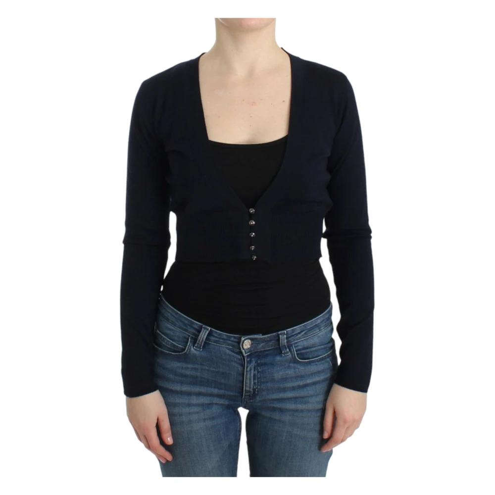 Roberto Cavalli Women's Black Elegant Cropped Wool Cardigan