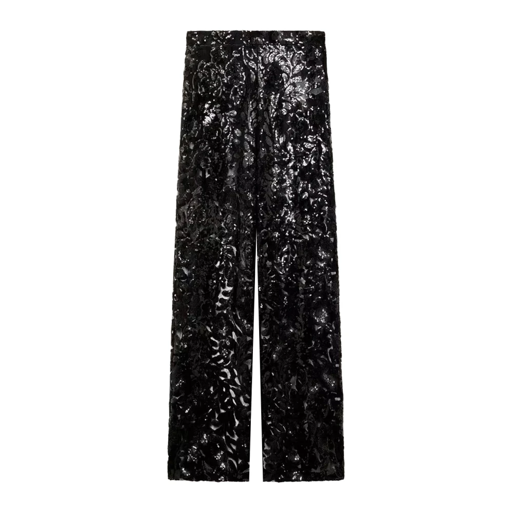 Golden Goose Mujer Negro - Pantalones De Tul Con Bordado Floral Y Lentejuelas - Trousers - Xs - Pantalones De Tul Con Bordado Floral Y Lentejuelas