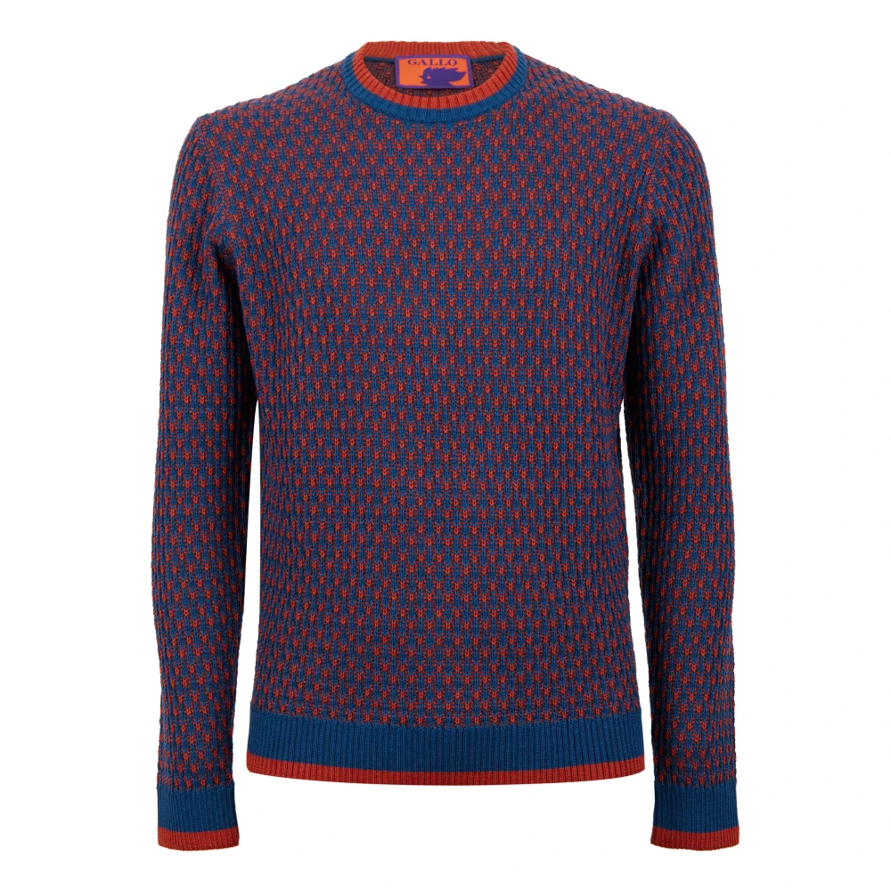 Gallo Blauwe heren ronde hals met tweekleurig motief Multicolor Heren