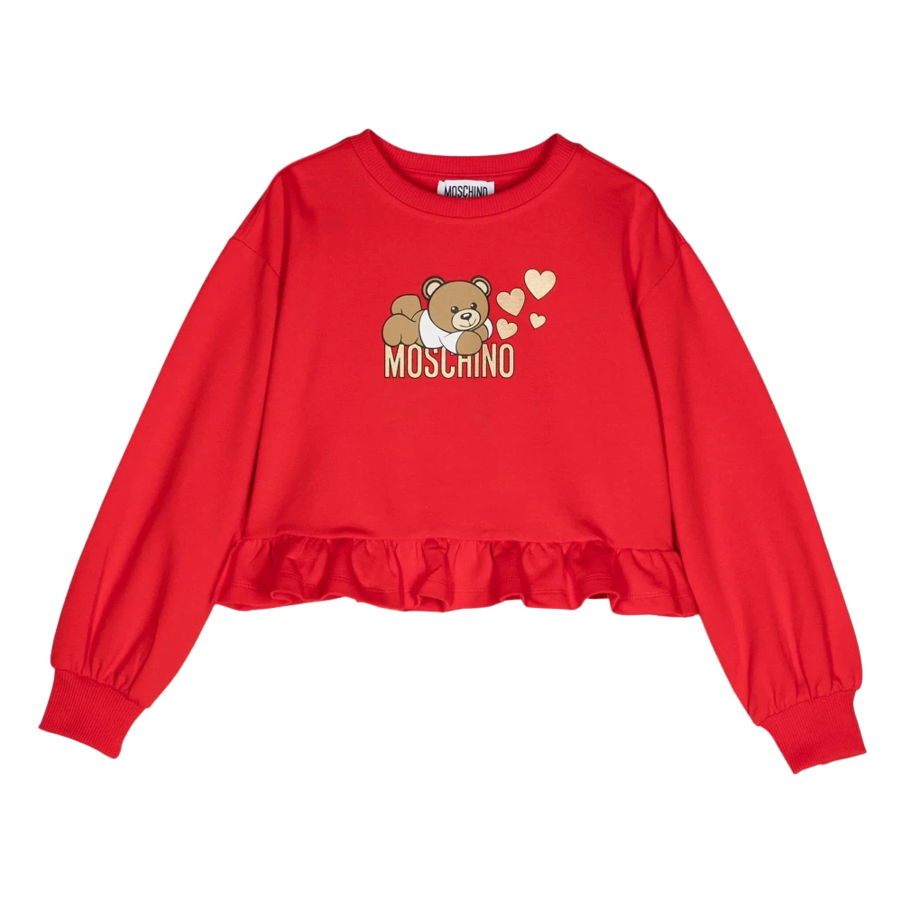 Moschino Girls Red Kids Sweatshirts, 12 Y, Teddy Bear Logo Sweatshirt