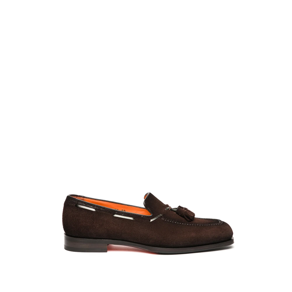 Santoni Men's Brown Loafers, 7 1/2 Uk, Suede Moccasin With Tassels
