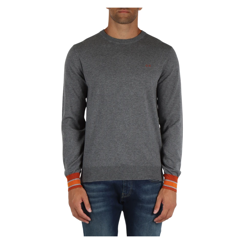 Sun68 Merino Wol Katoen Trui Contrast Manchetten Gray Heren