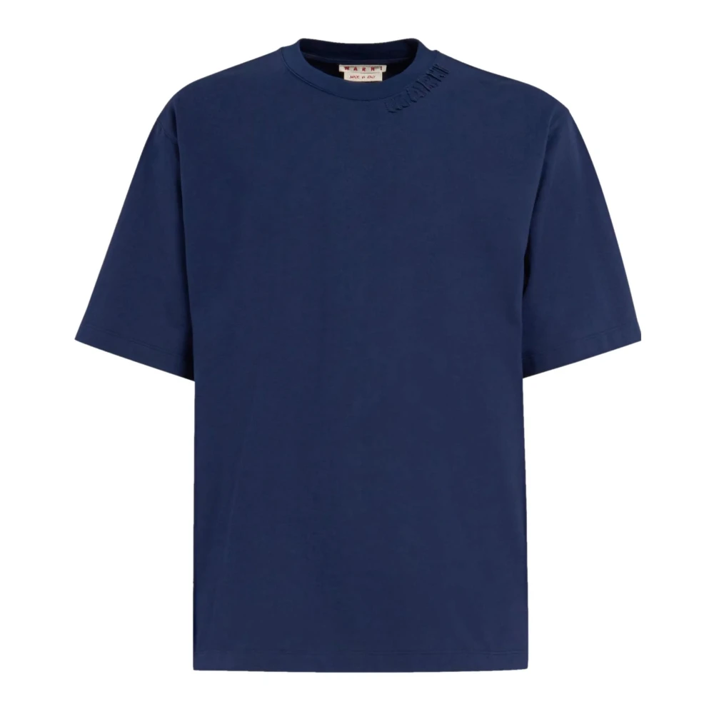 Marni Blauw Katoen Logo T-shirt Blue Heren