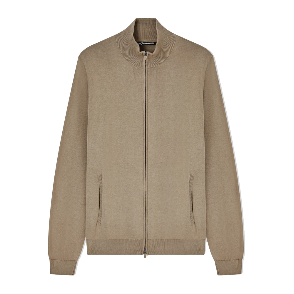 Emporio Armani Ea7 Beige Zip-Throughs, Male, M, Cotton Full-Zip Cardigan