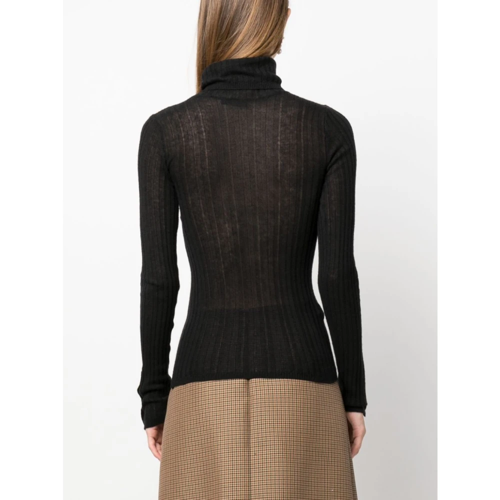 Durazzi Milano Zwarte Geribbelde Cashmere Coltrui Black Dames
