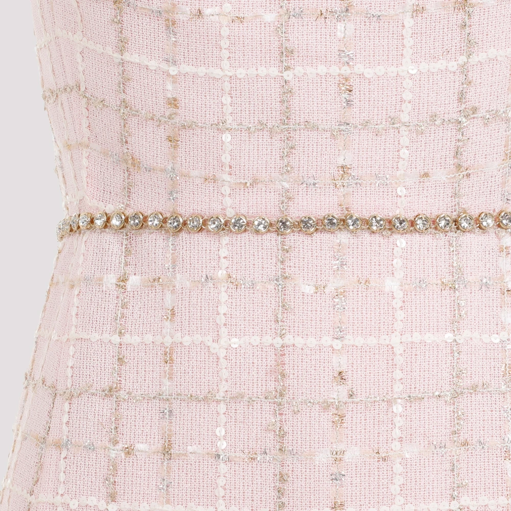 Giambattista Valli Roze Tweed Kristalversierde Midi Jurk Pink Dames