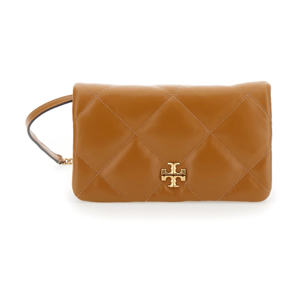 Tory Burch Women's Brown Cross Body Bags, One Size, Diamond Quilt Wallet On Chain