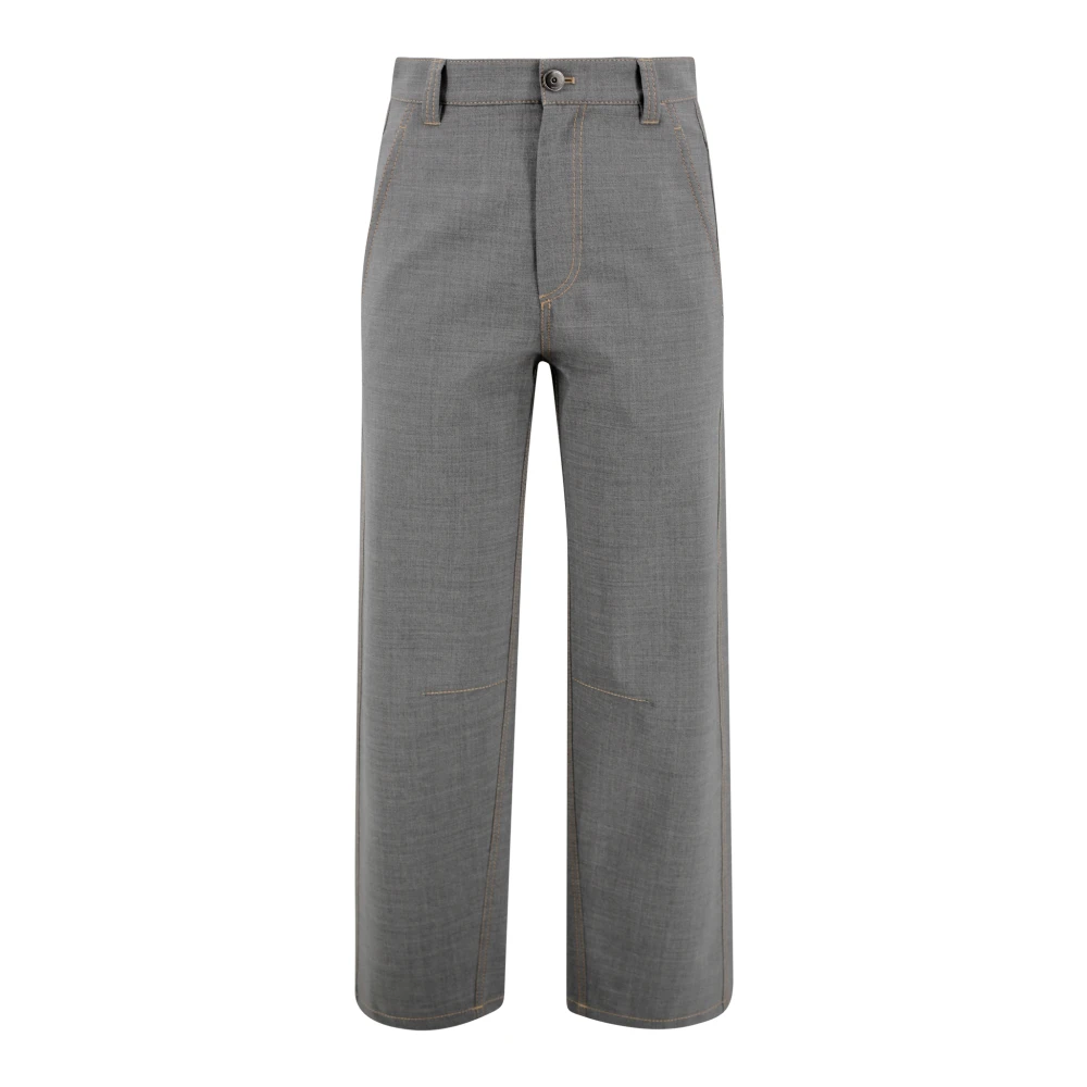 BRUNELLO CUCINELLI Grijze Wollen Blend Wijde Pijp Broek Gray Dames