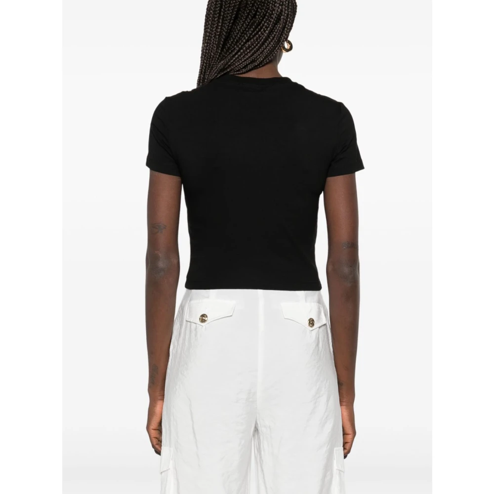 Versace Jeans Couture Zwarte T-shirt Polo met Kristallen Versiering Black Dames