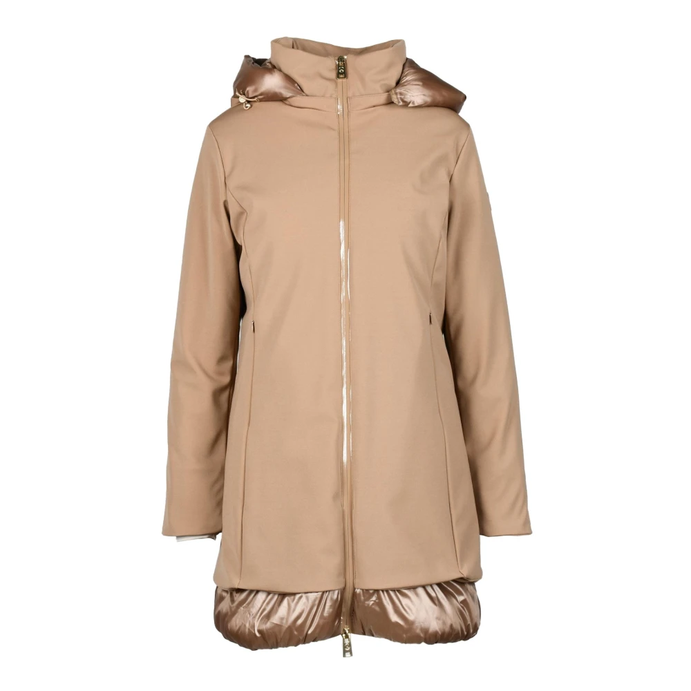 People of Shibuya Stijlvolle Giaccone Jas met Elastaan Beige Dames