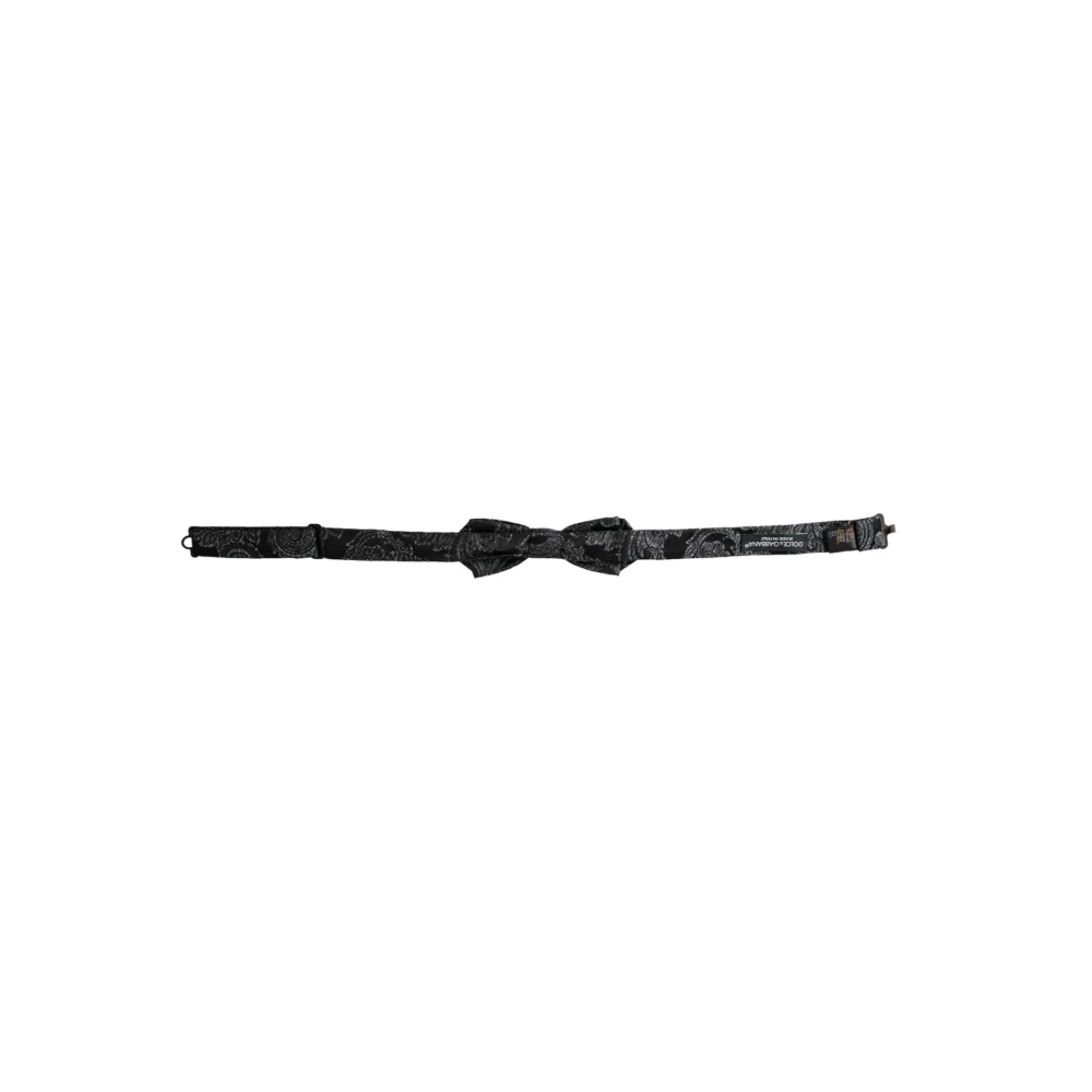 Dolce & Gabbana Verstelbare Zwarte Zijden Jacquard Heren Vlinderdas Black Heren