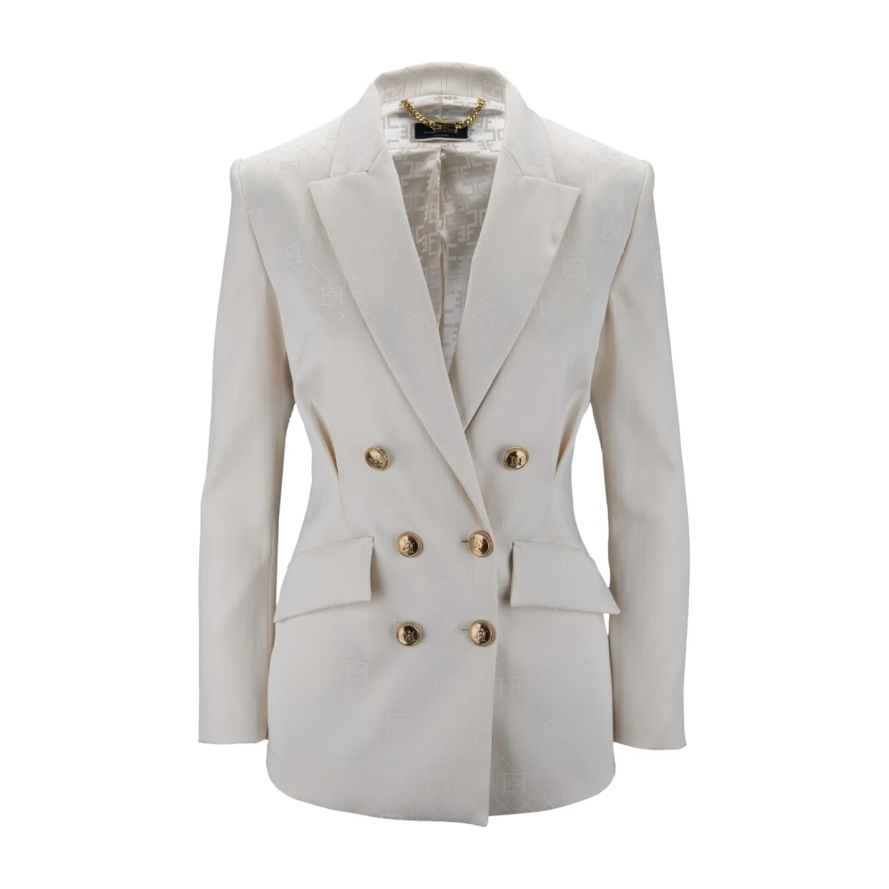Elisabetta Franchi Gouden Knoop Blazer White Dames
