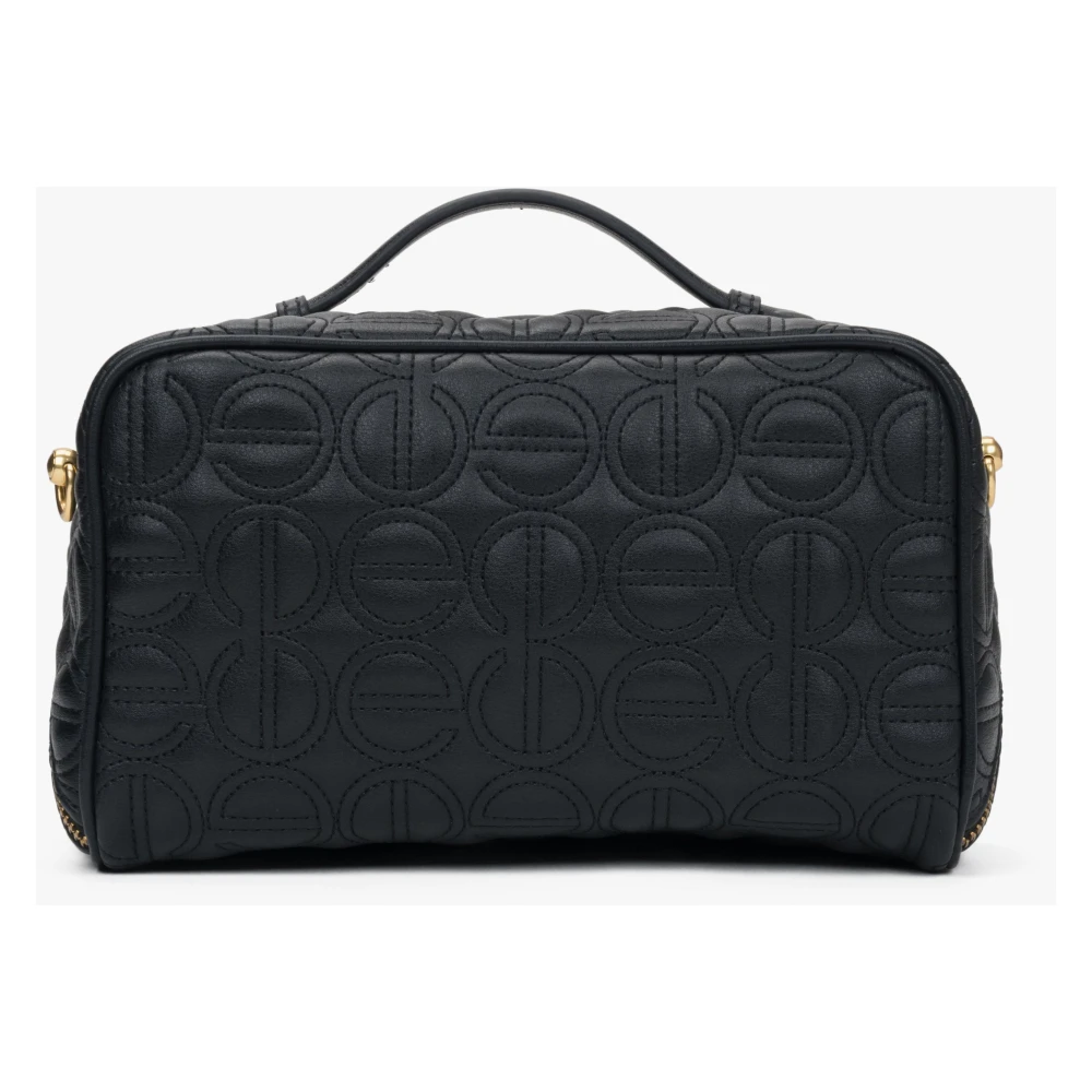 Estro Zwarte Leren Make-up Tas voor Vrouwen met Gouden Details & In reliëf gemaakt Merklogo Black Dames