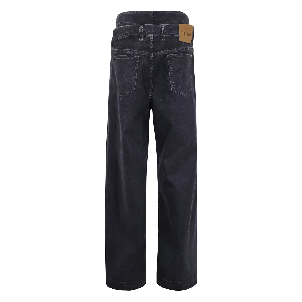 The Attico Blauw Marine Gecoate Canvas Lange Broek Blue Dames