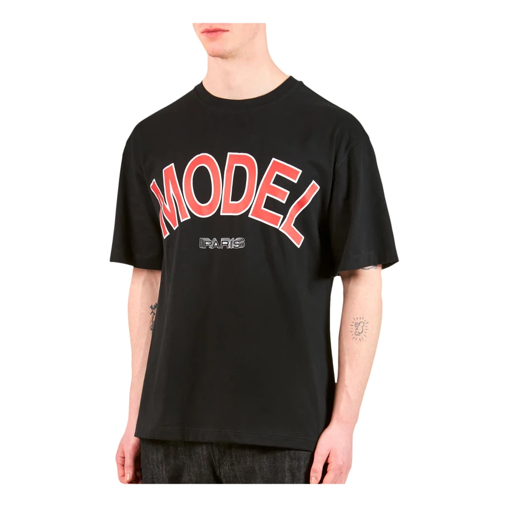 Philippe Model Zwarte Jersey T-shirt met Waterprint Black Heren