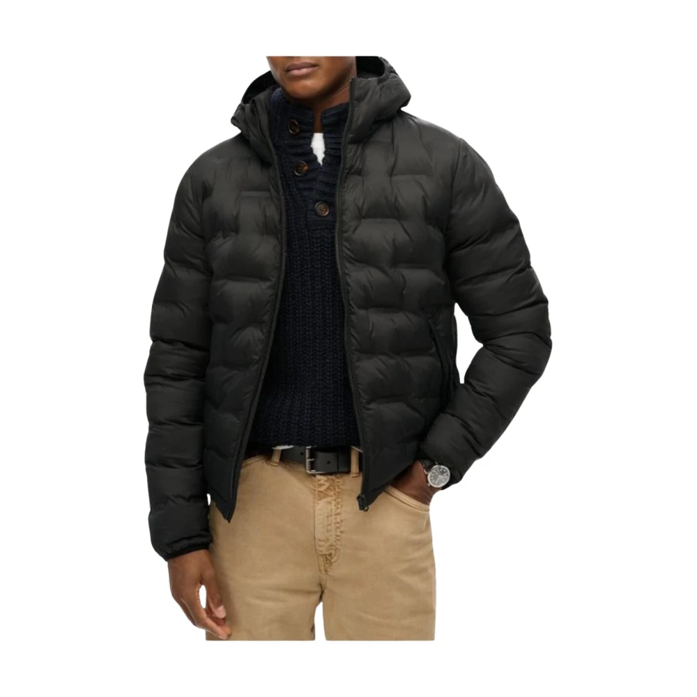 Superdry Men's Black Hooded Zip-Up Jacket With Pockets