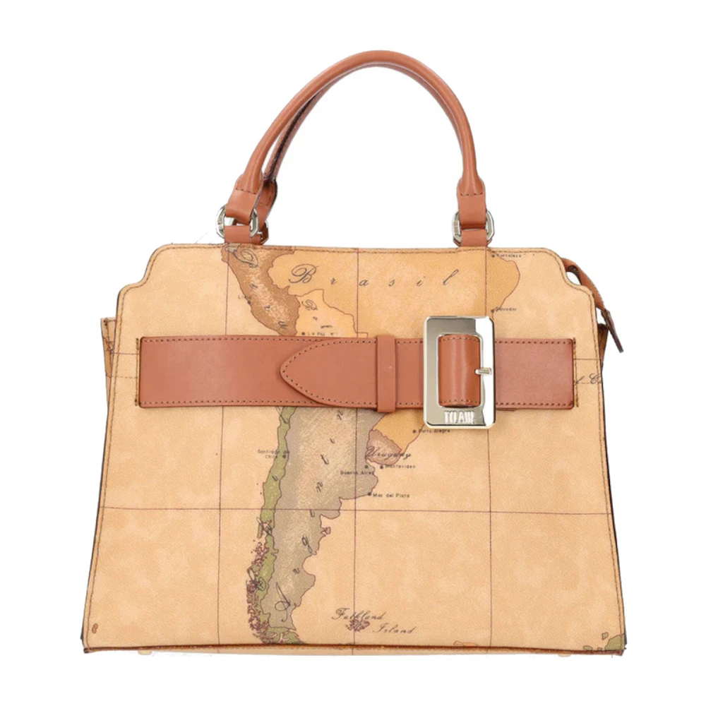 Alviero Martini 1a Classe Klassieke Geo Print Handtas met Gouden Gesp Brown Dames