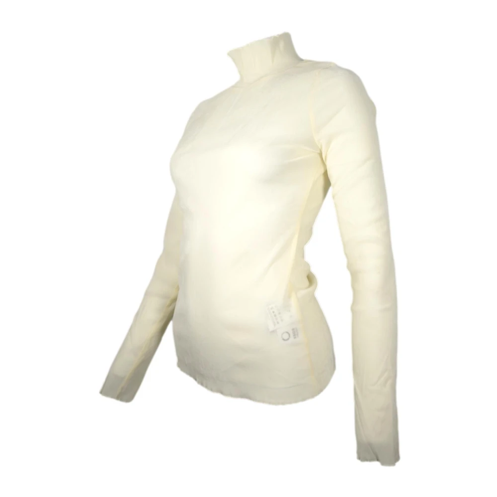 Hugo Boss Fluweel Mesh Coltrui Trui Ivoor Beige Dames
